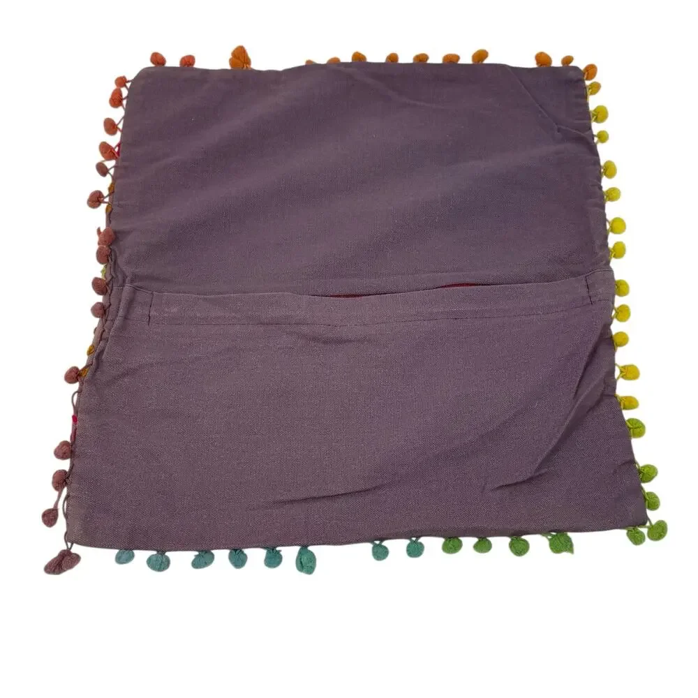 Hand Embroidered‎ Decorative Square Pillow Cover Bohemian Boho Style 15 x 16 in